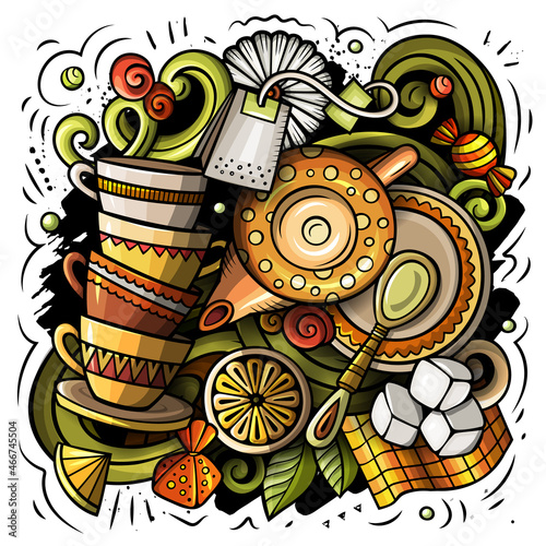 Cartoon vector doodles Tea time illustration