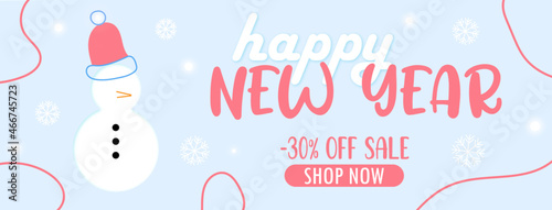 banner 30% off, happy new year, merry christmas, discount 30%, new 2022 year, 2022, holiday, snowman