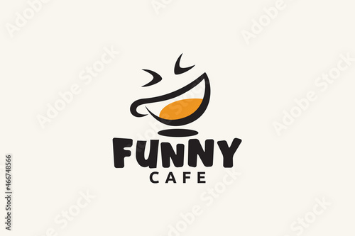 funny cafe logo vector graphic with a combination of laughung face and a cup for any business especially for food and beverage, cafe, shop, restaurant, etc.