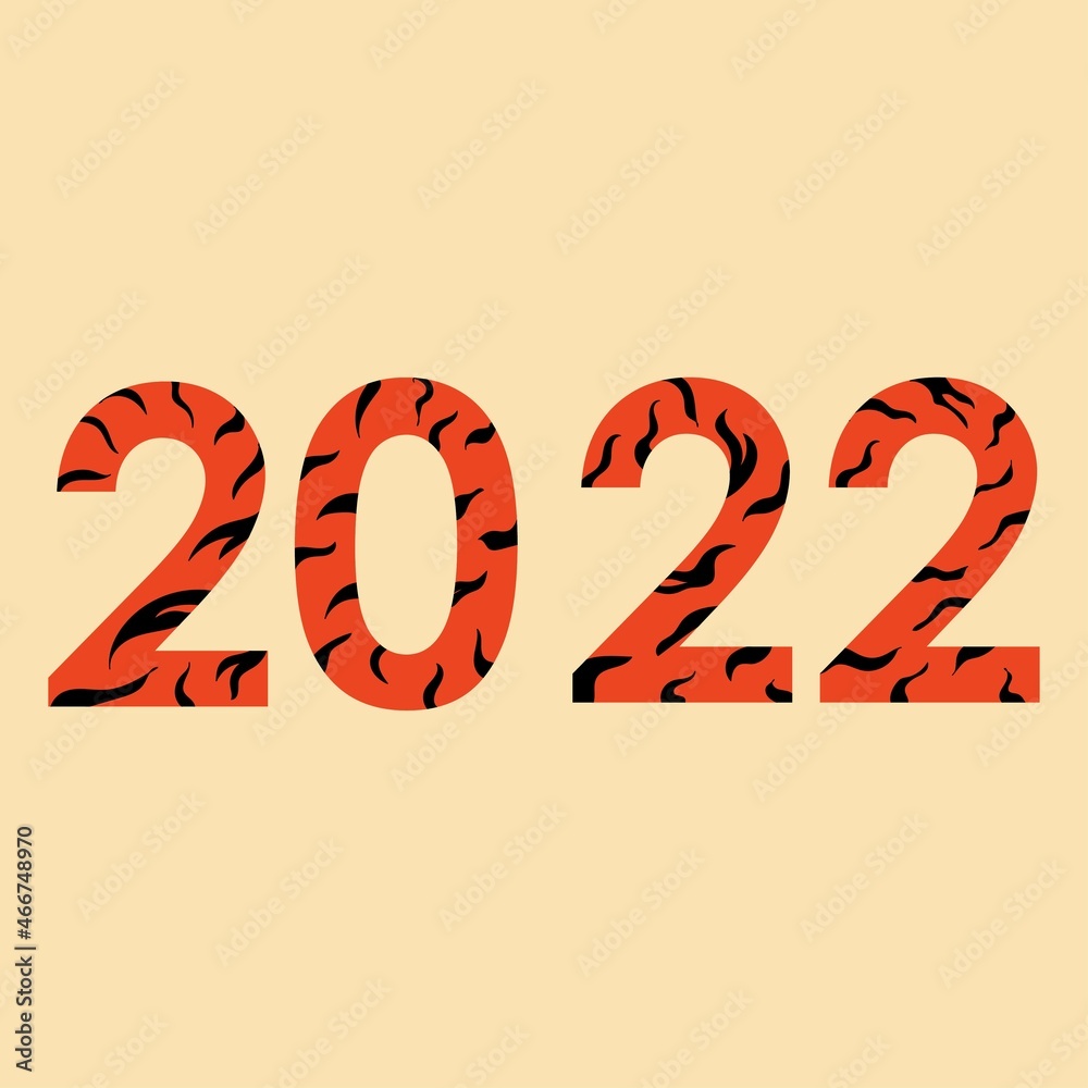 Tiger Orange and Black Stripes Textured Number of 2022 New Chinese Year Tiger Orange and Black Stripes Textured Number of 2022 New Chinese Year