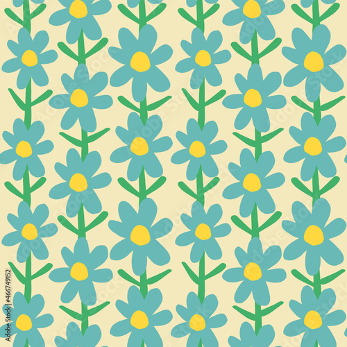 Vector vintage blue flowers field. Childlike drawing great for kids fashion, textiles such as bedding, pillow throw, throw blankets and accessories.