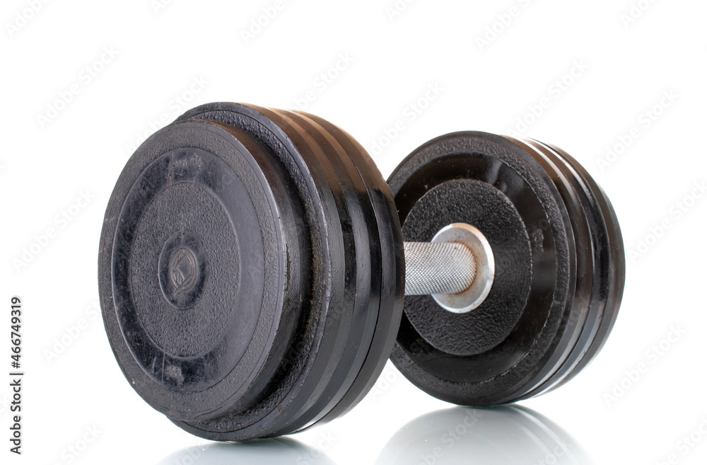 One sports dumbbell, close-up, isolated on white. One sports dumbbell, close-up, isolated on white.