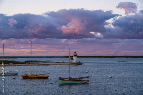 Brant Point Lighthouse at sunset on Nantucket, Massachusetts