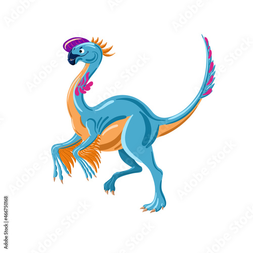 Dinosaur illustration. Vector oviraptor illustration isolated on white. Cute cartoon dinosaur. 