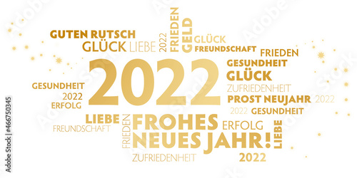 2022 Neujahrsgruss - Wünsche auf deutsch - goldener Text auf weißem Hintergrund - Neujahrsgrüsse Vektor Illustration photo