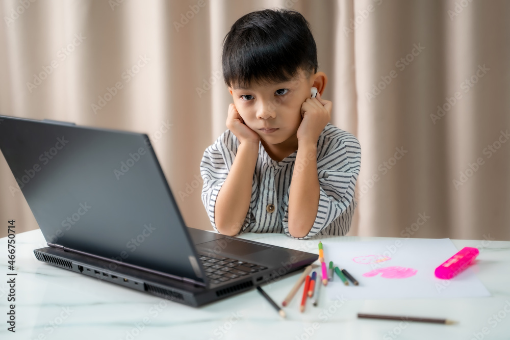Online education of children,Asian student online learning class study online video call zoom teacher,New normal,Covid-19 coronavirus,Social distancing. Online education of children,Asian student online learning class study online video call zoom teacher,New normal,Covid-19 coronavirus,Social distancing.
