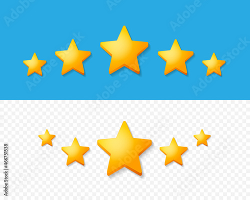 Gold stars vector illustration isolated. High quality stars with shadows for web or app