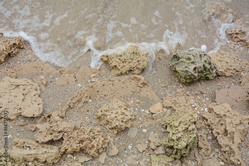 A kurkar sandstone formations close up. Mediterranean sea coastline photo