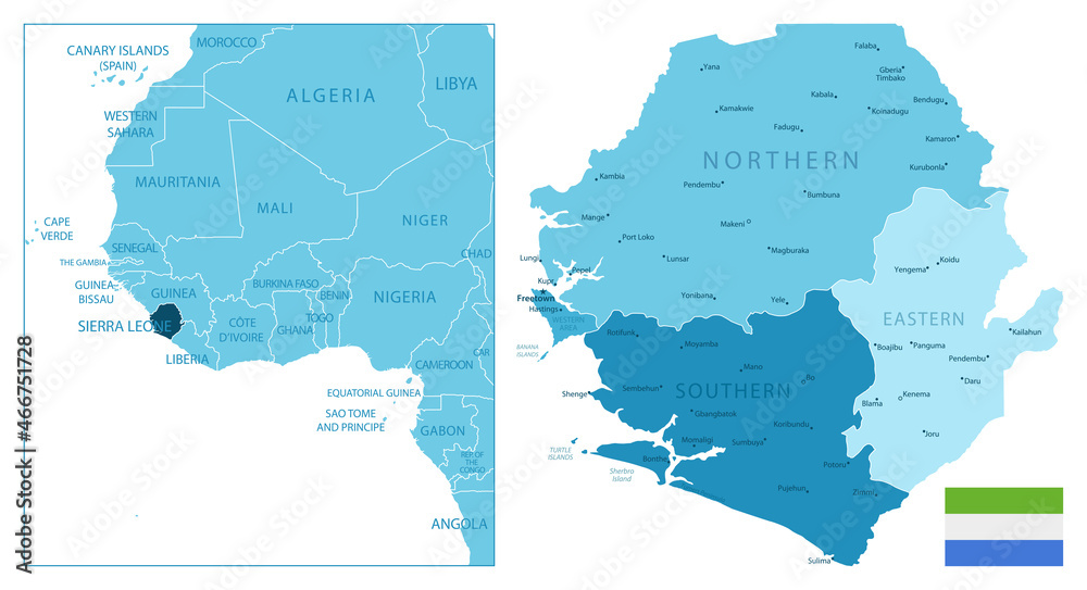Fototapeta premium Sierra Leone - highly detailed blue map.