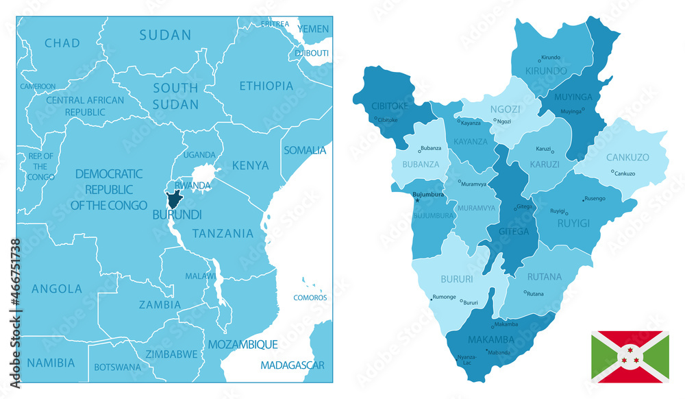 Burundi - highly detailed blue map.