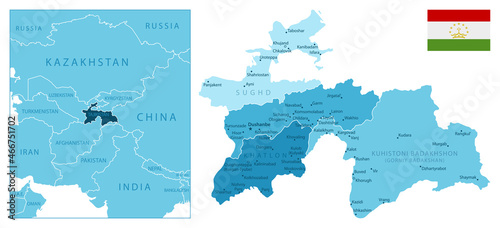 Fototapeta Naklejka Na Ścianę i Meble -  Tajikistan - highly detailed blue map.