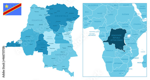 Democratic Republic of the Congo - highly detailed blue map.