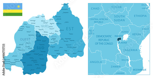 Rwanda - highly detailed blue map.