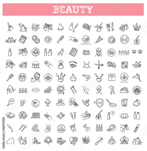 Beauty vector outline icons set. Beauty treatment