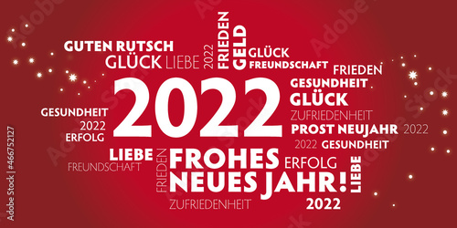 2022 Neujahrsgruss - Wünsche auf deutsch - weißer Text auf rotem Hintergrund - Neujahrsgrüsse Vektor Illustration