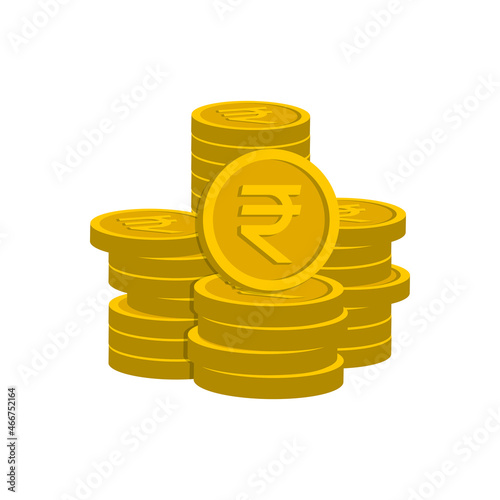 Stack of rupee coins in gold. Money icon 3d style isolated on white background. Vector illustration 