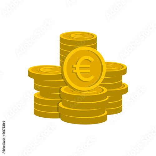 Stack of euro coins in gold. Money icon 3d style isolated on white background. Vector illustration 