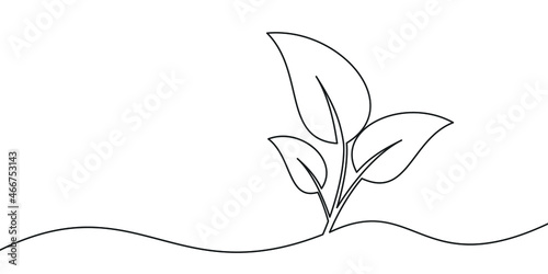 Leaf one line background. One line drawing background. Continuous line drawing of leaf. Vector illustration. Branch linear icon