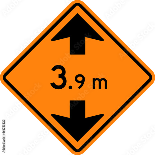 Low clearance ahead sign. Due to height restriction road construction works. Safety signs and symbols.