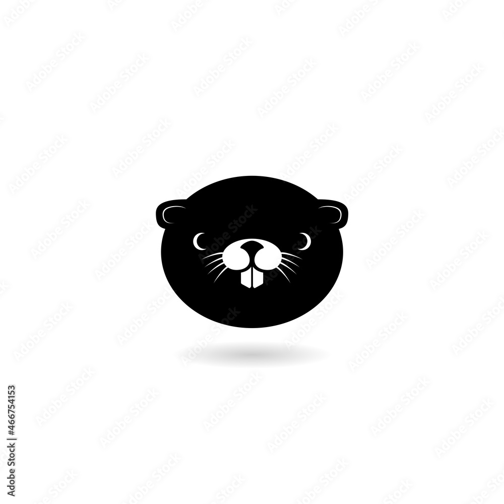 Beaver head icon with shadow isolated on white background Beaver head icon with shadow isolated on white background