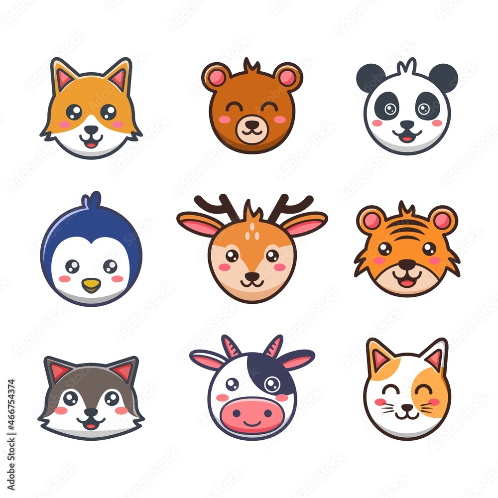 Set of cute animal head Set of cute animal head