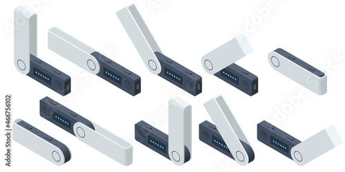 Isometric USB flash drives are hardware wallets. Personal Bitcoin wallet for cryptocurrency, keeps your coins offline and protected. USB drive as cold storage.