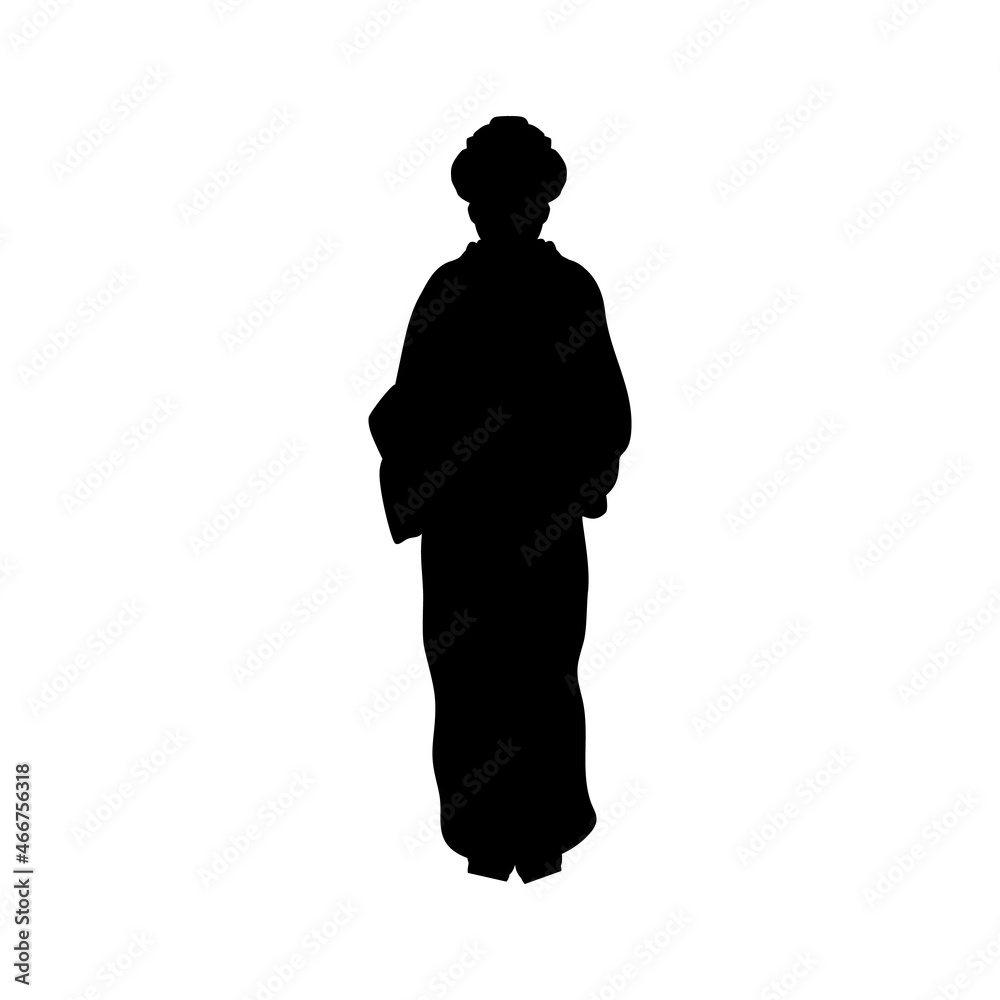 Silhouette of woman in national asian costume.