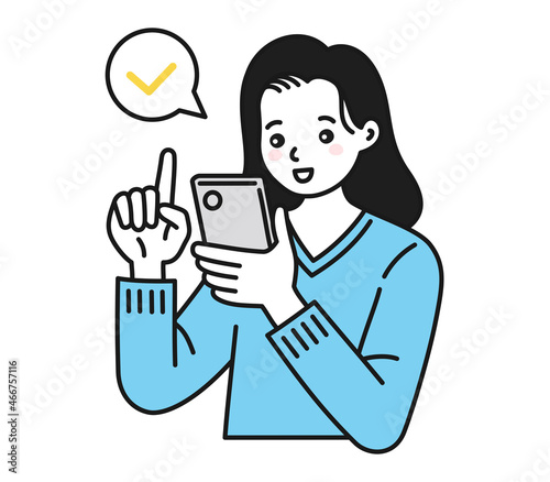 スマートフォンを操作する女性のイラスト素材
