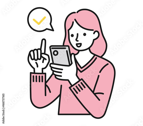 スマートフォンを操作する女性のイラスト素材