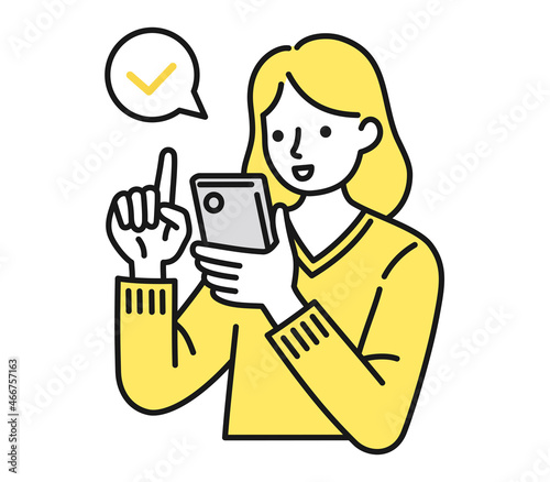 スマートフォンを操作する女性のイラスト素材