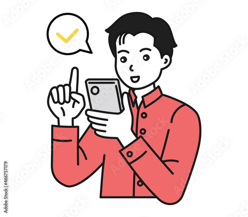 スマートフォン( 携帯電話)を操作する男性のイラスト素材
