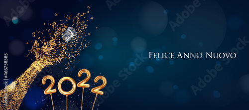 2022 New Year Italian greeting card (Felice Anno Nuovo 2022). Italian 2022 New Year Version. Italian 2022 Happy New Year background.