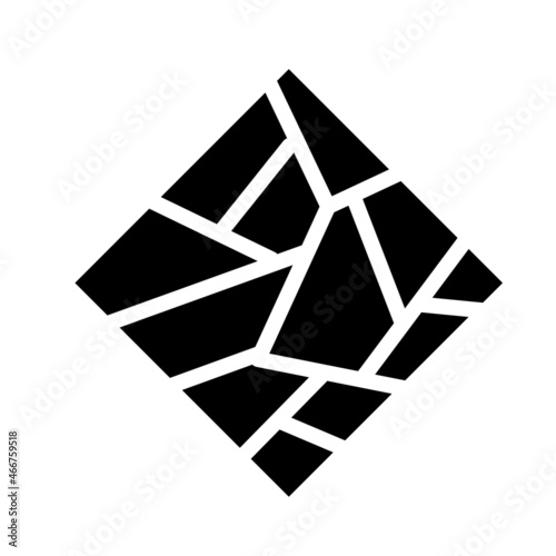 Dryness icon. Crack in ground. Broken rectangular surface. Shattered fragments. Abstract symbol.