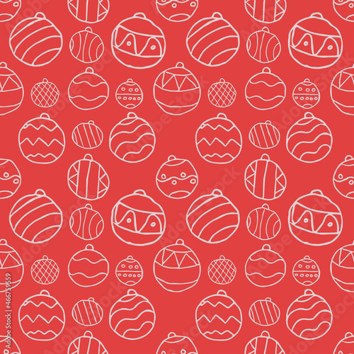 Red seamless pattern with christmas balls. Christmas background