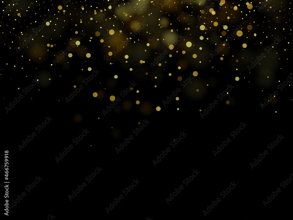 Gold glitter confetti texture on a black background, Stock vector