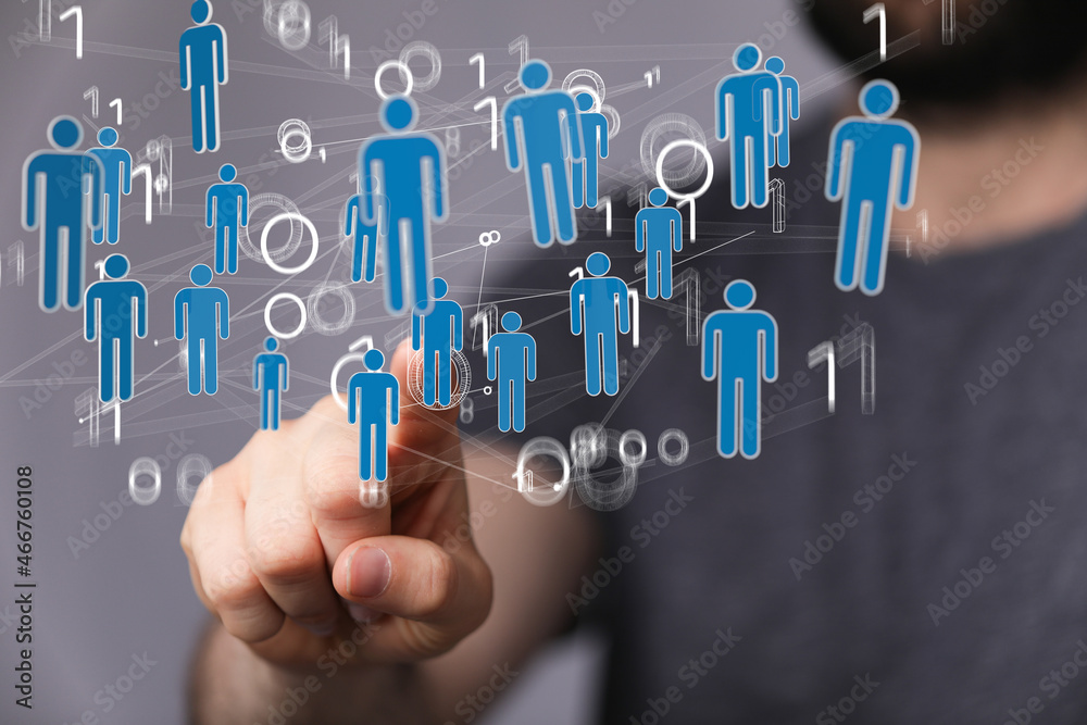 Businessman using data network with his fingers Businessman using data network with his fingers