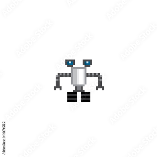 Robot. Artificial Intelligence Related. Android, Humanoid Robot, Thinking Machine. Design for logo, stickers, web, mobile app. Pixel art. Old school computer graphic. 8 bit video game. Game assets.