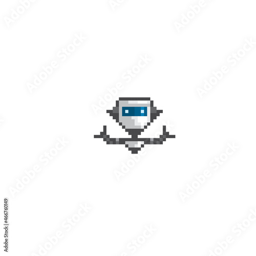 Robot. Artificial Intelligence Related. Android, Humanoid Robot, Thinking Machine. Design for logo, stickers, web, mobile app. Pixel art. Old school computer graphic. 8 bit video game. Game assets.