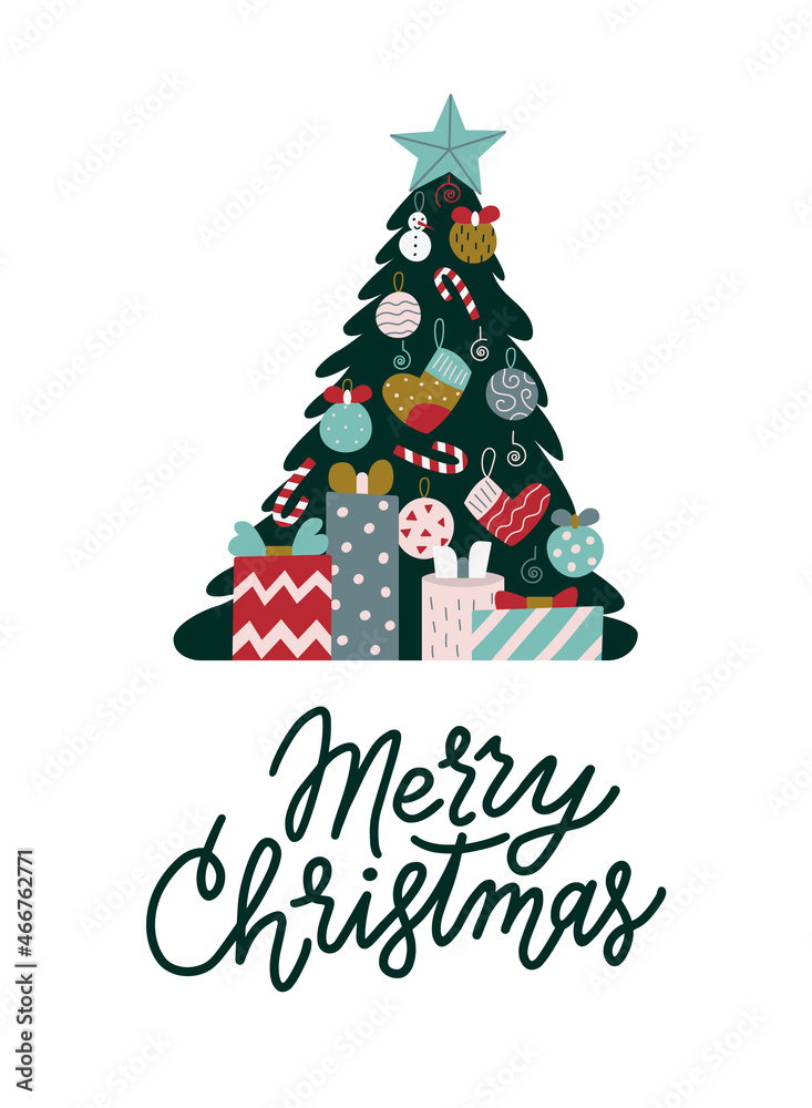 Merry Christmas tree greeting card with quote. Merry Christmas tree greeting card with quote.