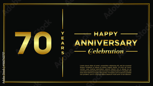 70th years anniversary, vector design for anniversary celebration with gold color on black background, simple and luxury design. logo vector template photo