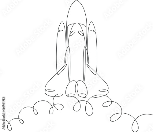The launch of the spacecraft. The shuttle at the launch pad. Space transport.One continuous line.One continuous drawing line logo isolated minimal illustration.