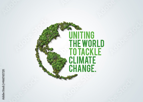 Uniting the world to tackle climate
change. UN climate change conference 3d green concept. photo