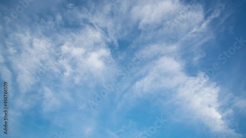 Timelapse of slow moving white clouds with blue sky.Cloud moving and transforming footage background.