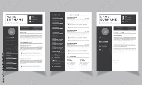 Resume Layout with Black Sidebar Elements Accent photo