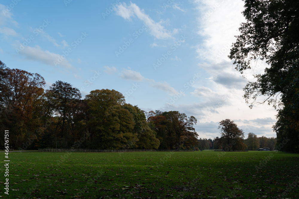 Landscape shot of a park in the afternoon. Autumn colors and blue sky. Landscape shot of a park in the afternoon. Autumn colors and blue sky.