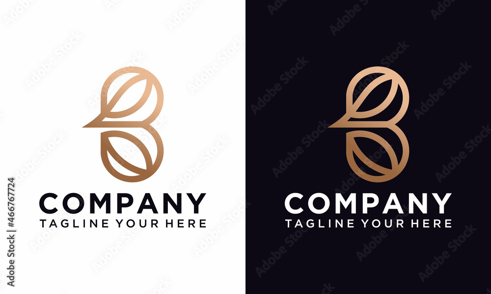 Luxury initial B and leaf logo design with line art style design vector template. Luxury initial B and leaf logo design with line art style design vector template.