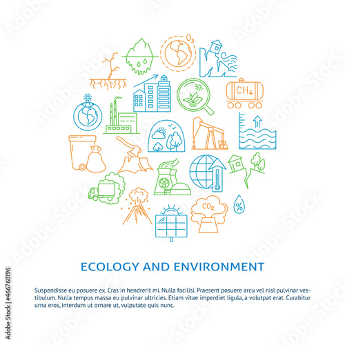 Ecology and environment banner with text in line style