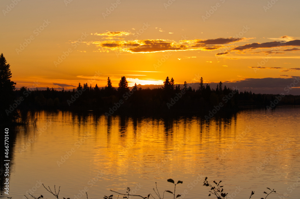 A Colourful Sunset at Astotin Lake, Elk Island National Park