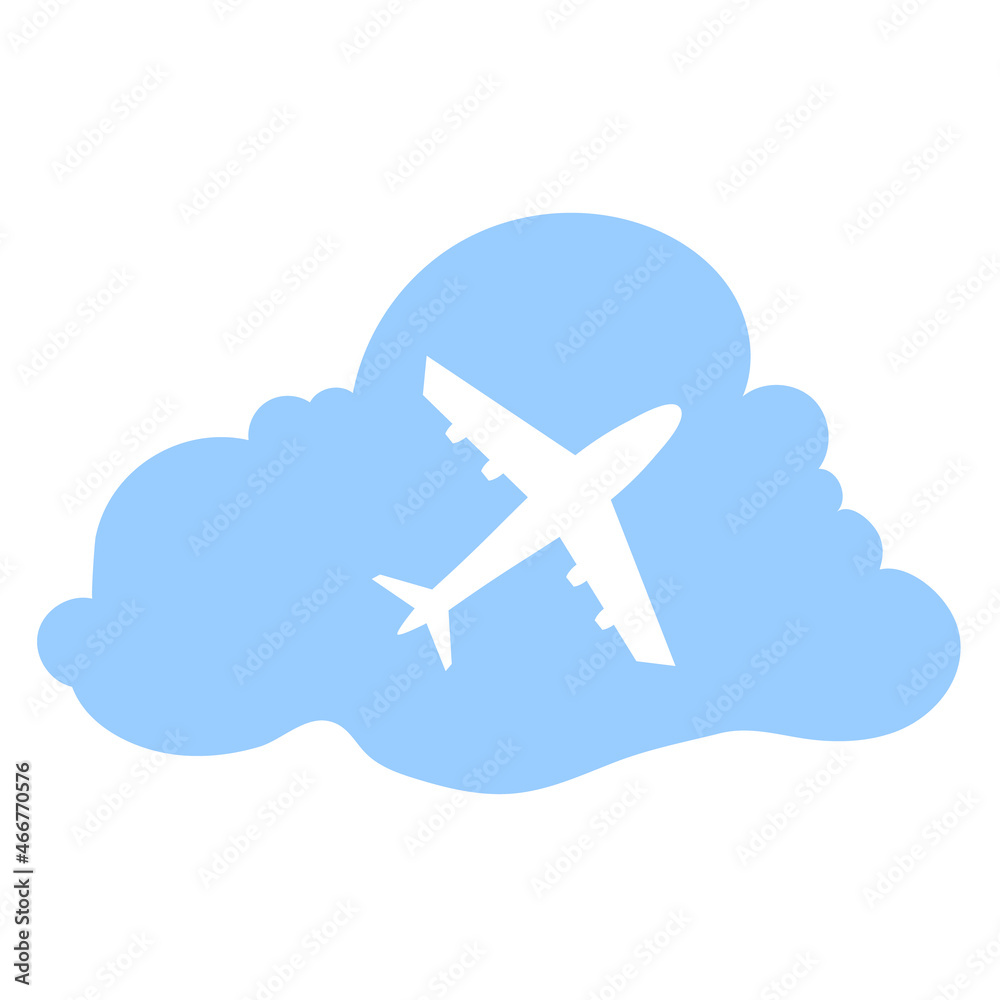 Airplane flying in the sky, cloud. Vector flat illustration