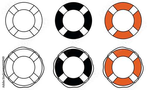 Life Preserver Buoy Clipart Set - Outline, Silhouette and Color